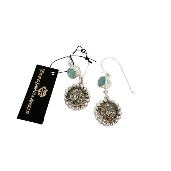 VIRGINS SAINTS & ANGELS VSA Magdalena Sacred Heart Earrings Silver Pacific Opal - Picture 6 of 8